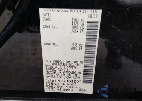 2020 Nissan Altima S Fwd из США, поврежденный, VIN 1N4BL4BV7LN302897